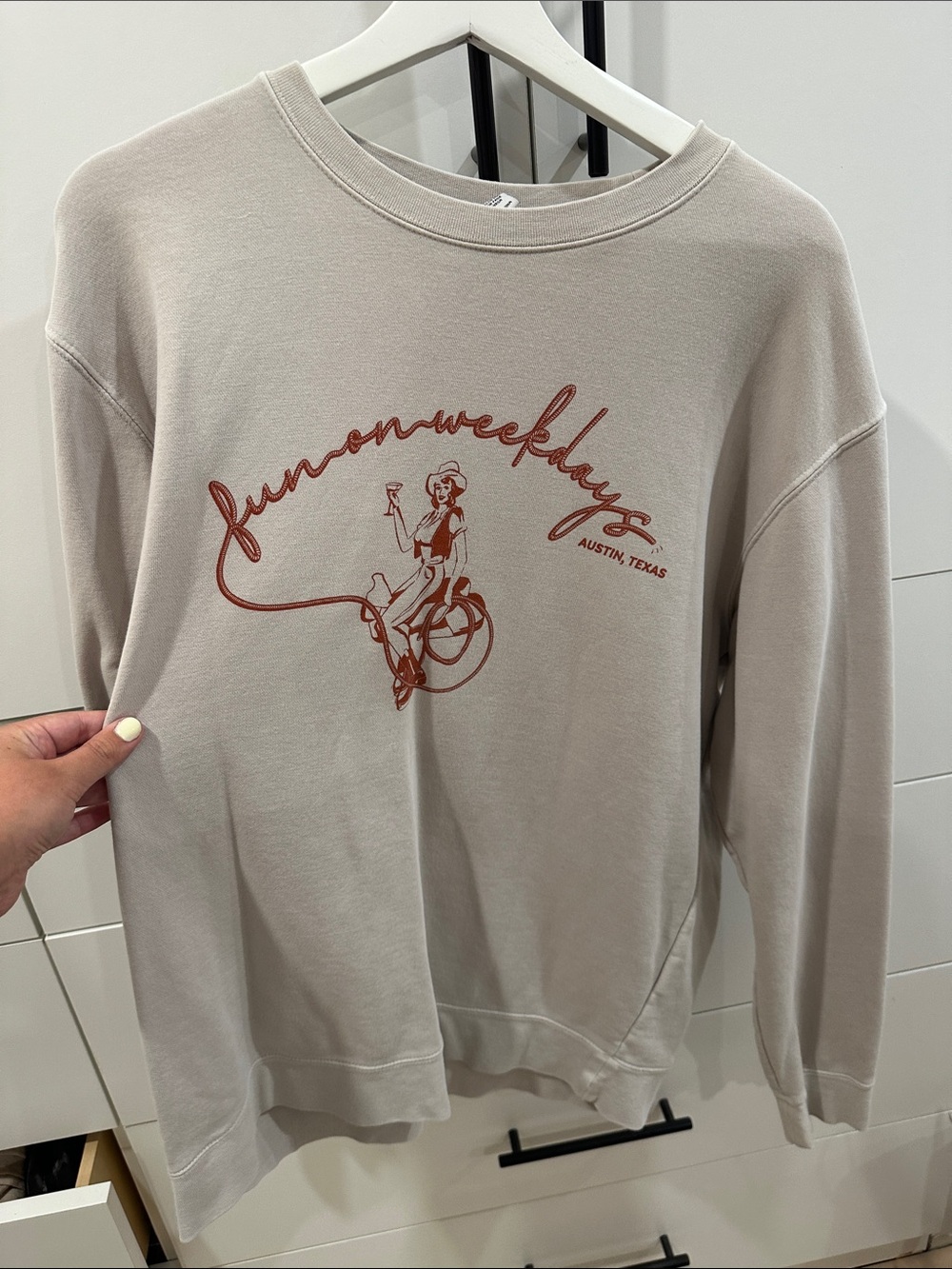 Crewneck Graphic Sweatshirt - Beige with Rust Print